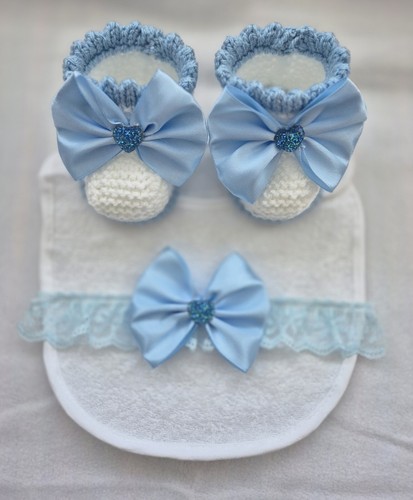 Romany baby booties and bib - and,