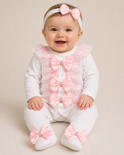 Romany babygrow pink lace - romany,
